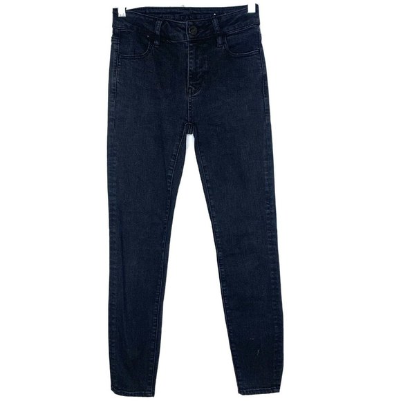 American Eagle Women Jeans Size 0 Short Black Next Level Stretch Hi Rise Jegging - Picture 1 of 8